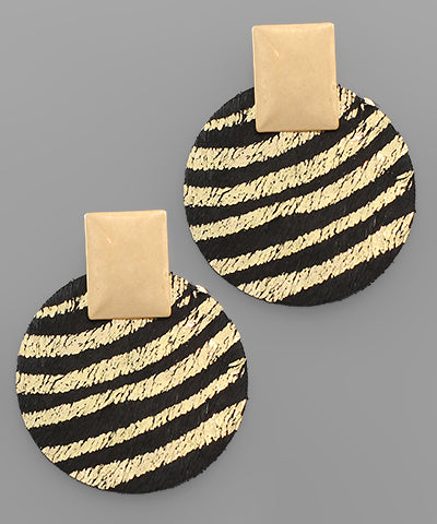 Metallic Tiger Disk And Rectangle Earrings