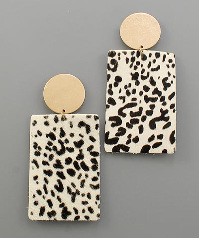 Cheetah Cowhide Rectangle Earrings