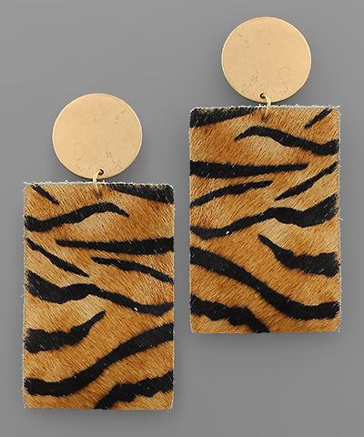 Tiger Leather Rectangle Earrings