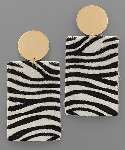 Zebra Leather Rectangle Earrings