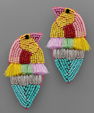 Bird Bead And Tassel Earrings