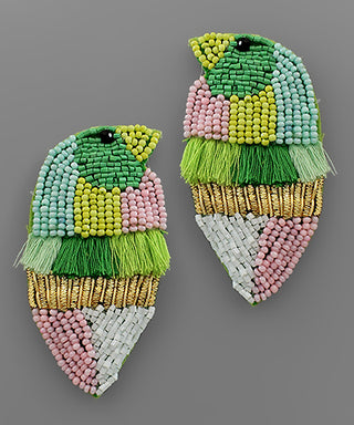 Bird Bead And Tassel Earrings
