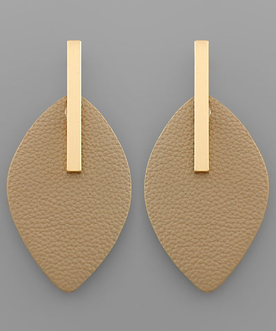 Leather Marquise And Bar Earrings