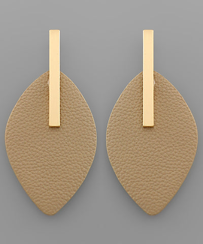 Leather Marquise And Bar Earrings