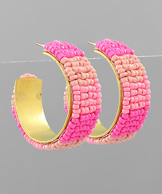 Color Block Seed Bead Open Hoops