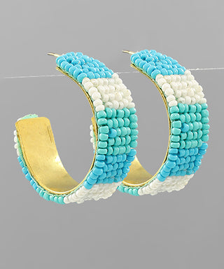 Color Block Seed Bead Open Hoops