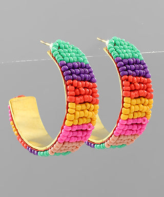 Color Block Seed Bead Open Hoops