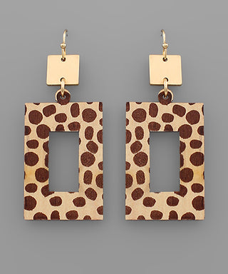Animal Print Rectangle Wood Earrings
