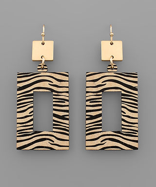 Animal Print Rectangle Wood Earrings