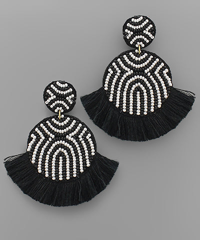 Pattern Double Disk & Tassel Earrings