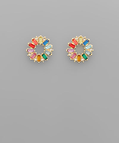 Rainbow Baguette Bead Circle Earrings