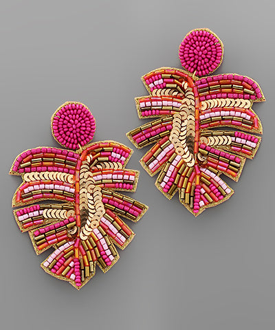 Beaded Leaf Earrings