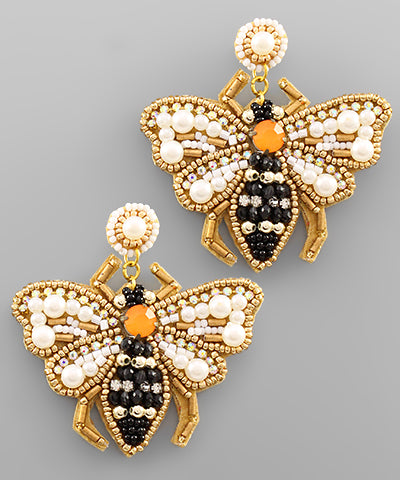 Bee With Pearl Wing Earrings