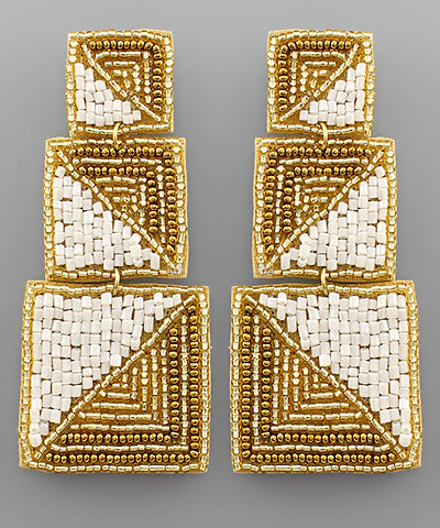 Two Tone 3 Square Bead Earrings