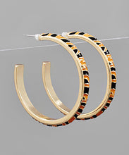 Load image into Gallery viewer, Thin Enamel Cheetah Print Hoops
