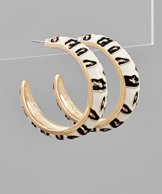 Enamel Leopard Print Hoops