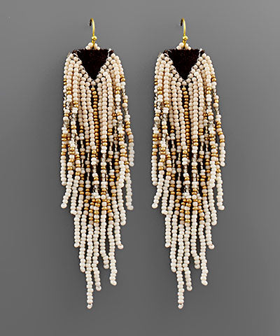 Inverted Triangle Bead Tassel Earrings