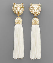 Load image into Gallery viewer, Tiger Face and Tassel Earrings
