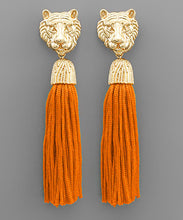 Load image into Gallery viewer, Tiger Face and Tassel Earrings
