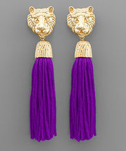 Load image into Gallery viewer, Tiger Face and Tassel Earrings
