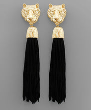 Load image into Gallery viewer, Tiger Face and Tassel Earrings
