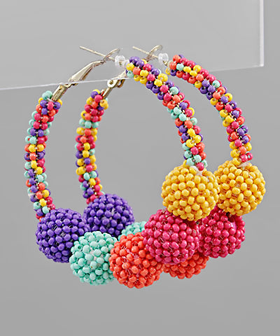 Seed Bead Ball Circle Hoops