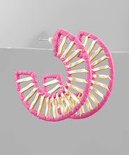 Load image into Gallery viewer, Raffia Wrapped Bar Hoops
