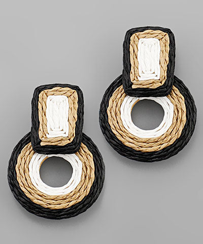 Woven Rectangle And Circle Earrings