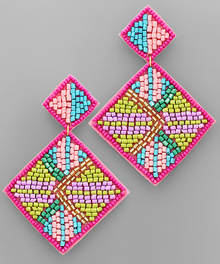 Stripe Pattern Bead Square Earrings