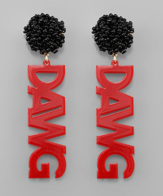 DAWG Letter And Pompom Earrings