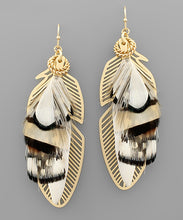 Load image into Gallery viewer, Color Feather And Filigree Leaf Earrings
