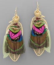 Load image into Gallery viewer, Color Feather And Filigree Leaf Earrings
