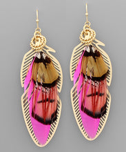 Load image into Gallery viewer, Color Feather And Filigree Leaf Earrings

