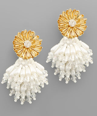 Flower Pearl Tassel Earrings