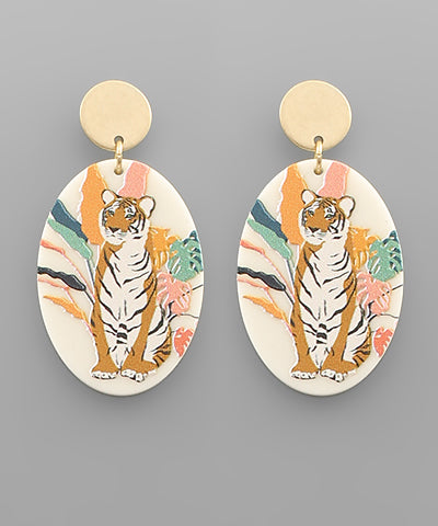 Tiger Theme Printed Earrings