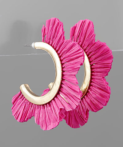 Raffia Flower Cut Hoops