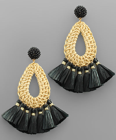Rattan Teardrop & Tassel Earrings