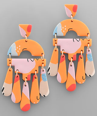 Clay Geometric And Tassel Earrings