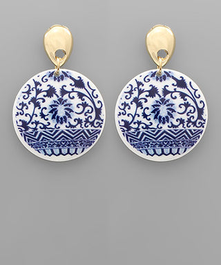 Chinoiserie Pattern Disk Earrings