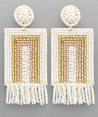 Beaded Square And Tassel Earrings