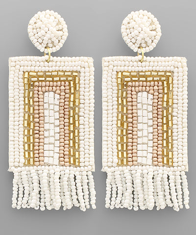 Beaded Square And Tassel Earrings