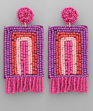Beaded Square And Tassel Earrings