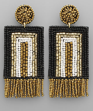 Beaded Square And Tassel Earrings