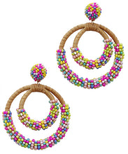 Load image into Gallery viewer, Rattan And Bead Two Circle Earrings
