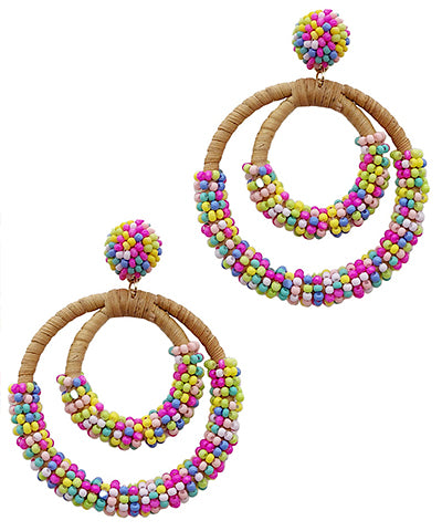 Rattan And Bead Two Circle Earrings