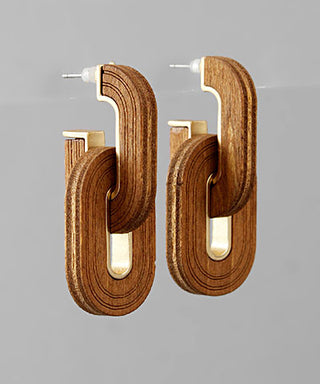 Thick Wood Link Earrings