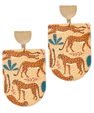 Wedge And Printed Cheetah Earrings