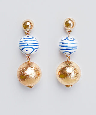 Ceramic And Metal Ball Dangle Earrings