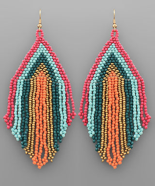 Seed Bead Stripe Fringe Earrings