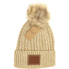 Load image into Gallery viewer, Double Braided Knit Faux Fur Pom Beanie
